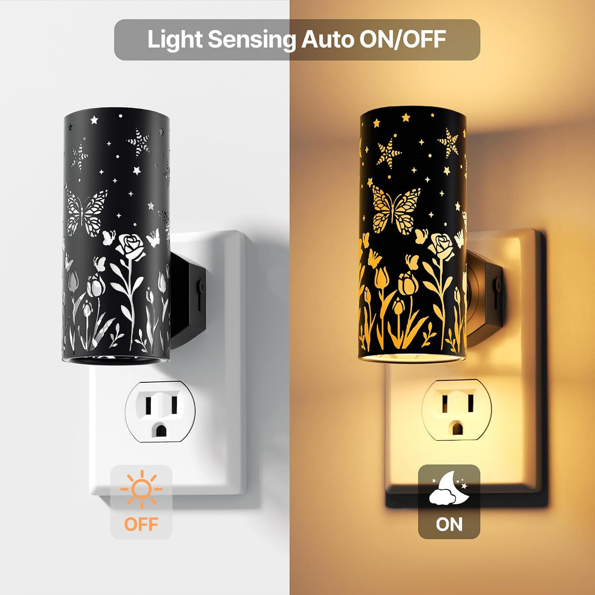 LED Night Lights Plug in, Bright Nightlights, Black Butterfly