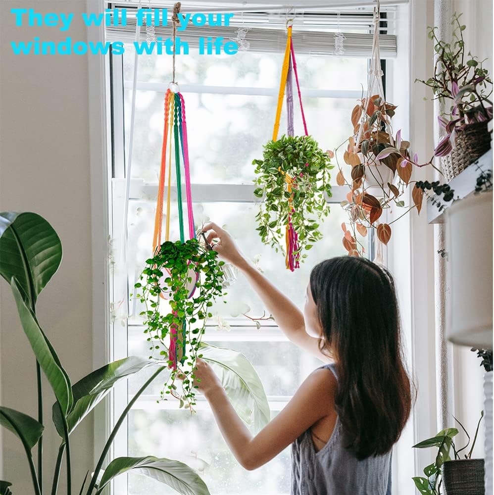 Rainbow Colorful Macrame Plant Hanger, 2 Pack