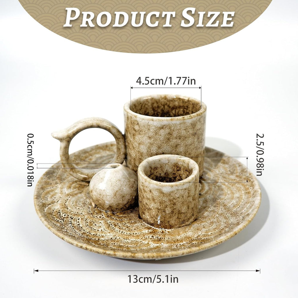 Tnstbiee 4.1 Inch 5-in1 Brown Ceramic Smudge Bowl,Versatile Incense Holder
