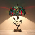 Stained Glass Table Lamp,12x12x20 Inch Antique Table Lamp,Leaf Base Decor Lamp for Tiffany Style Bedroom、Living Room、Home、Office (Red Dragonfly)