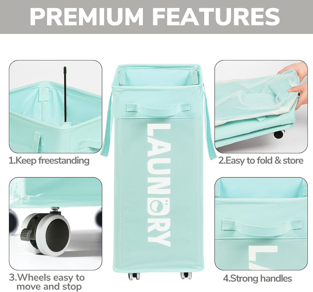 Goodpick 75L Rolling Laundry Basket with Removable Wash Bag for Living Room
