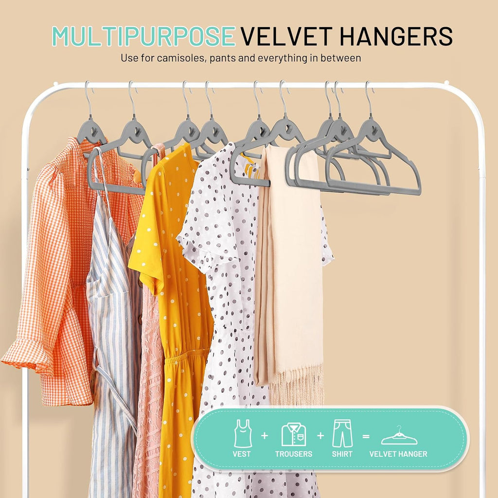 Velvet Stackable Hangers 30 Pack, Clothes Hanger Non Slip Felt with Hook