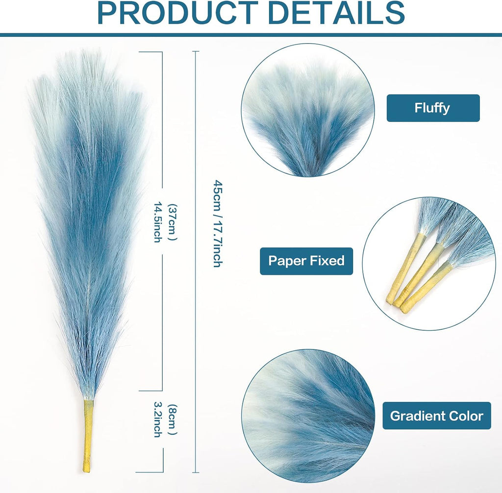 KALYLOC 8Pcs Blue Faux Pampas Grass Short Artificial Pampas Grass Plants