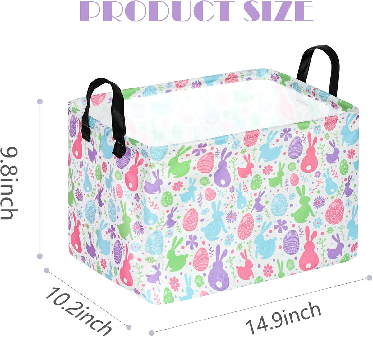 Easter Storage Basket Eggs Bunny Flower Cube Kids Waterproof Storage Bins Organizer,Foldable Closet Shelf Baskets with handles for Women,Nursery Hamper Toy Gifts Box,Room Decorations