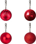 Sunlit Christmas Balls Decorative Shower Curtain Hooks, Shower Curtain Rings with Roller Balls, Xmas Theme Winter Holiday Bathroom Decoration, Set of 12, Red