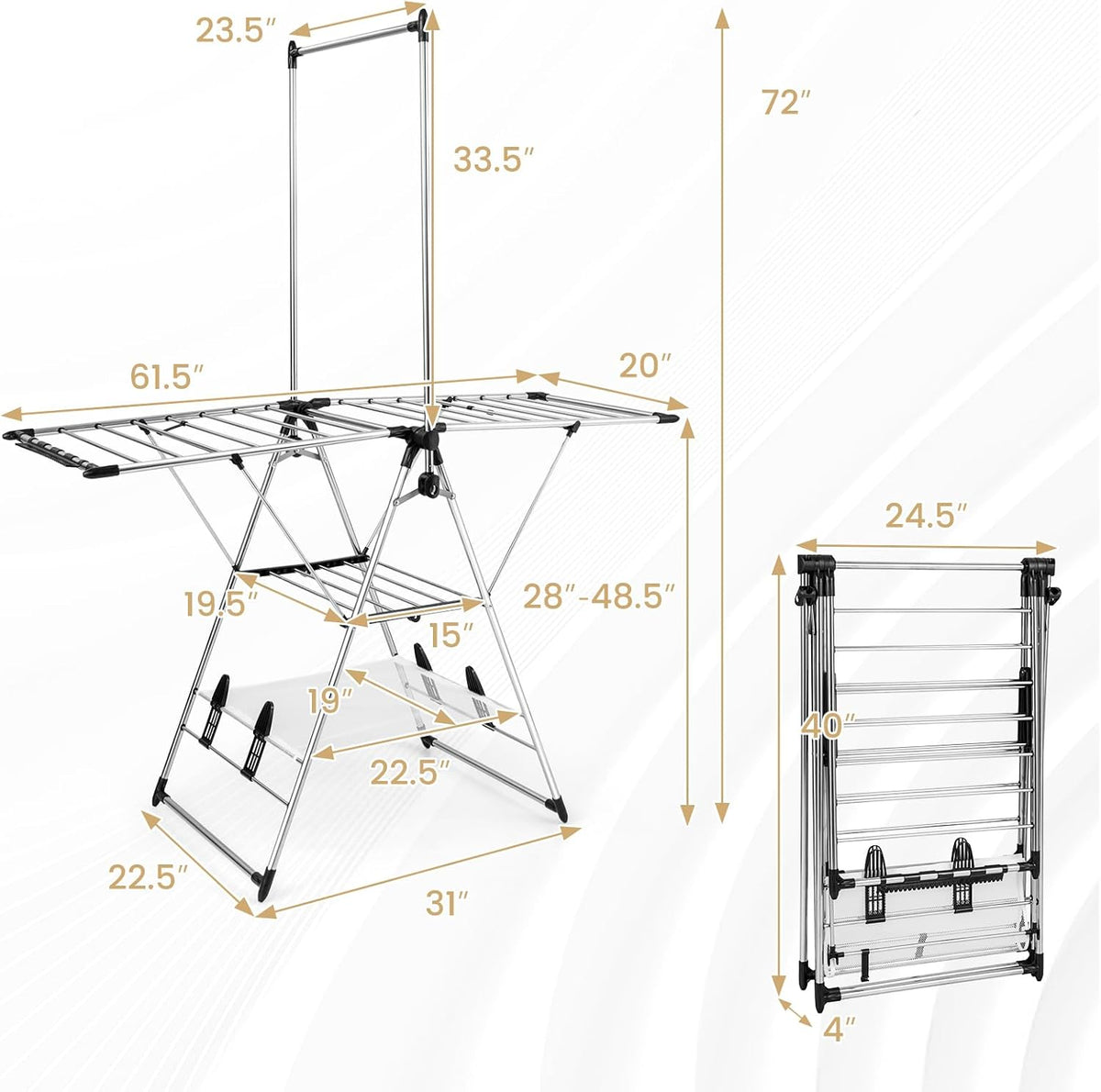 Tangkula 2-Tier Freestanding Foldable Clothes Drying Rack, Stainless Steel