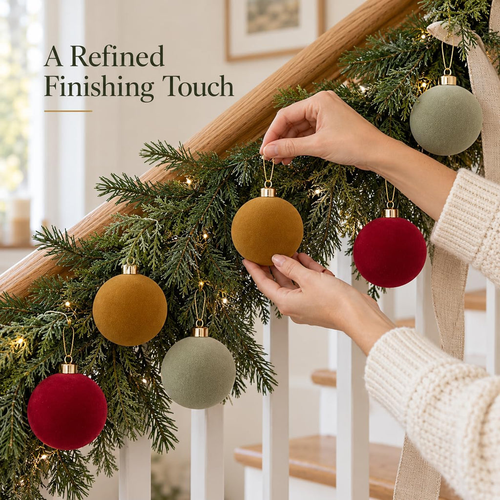 DN DECONATION 9Pcs Velvet Christmas Ball Set, Vintage Christmas Tree Decor