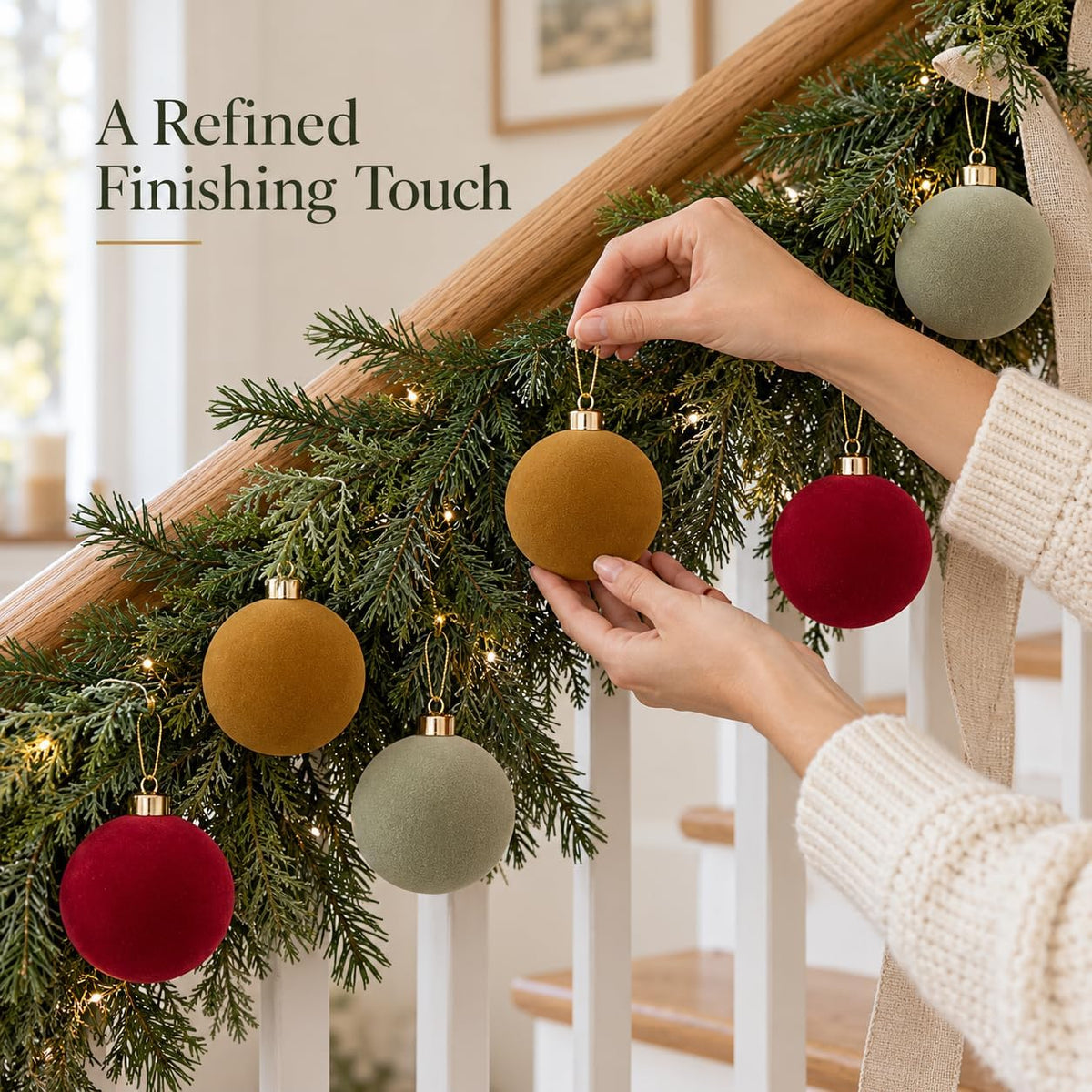 DN DECONATION 9Pcs Velvet Christmas Ball Set, Vintage Christmas Tree Decor