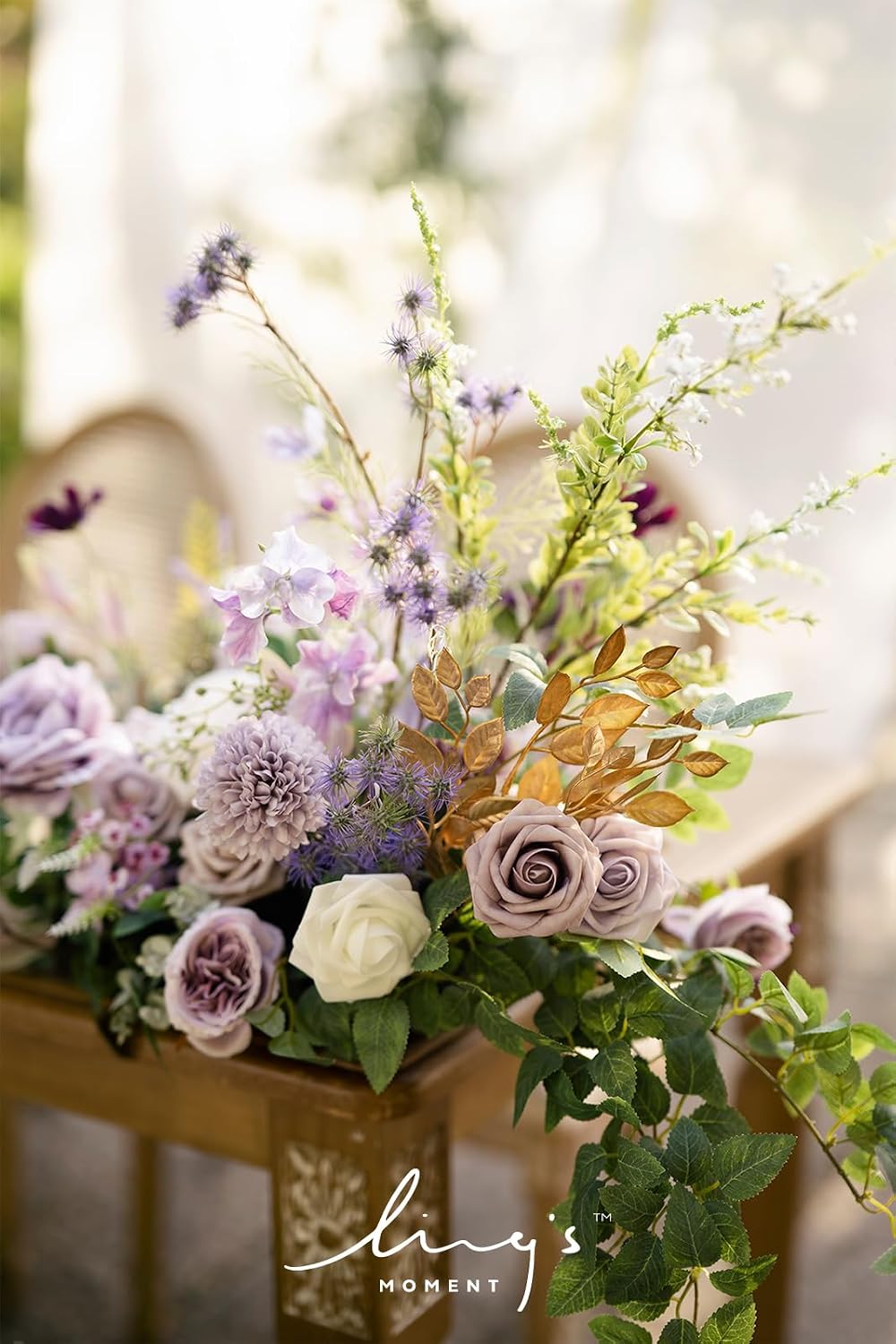 Ling's moment Fake Flowers Box, Lilac & Cream, Mini Combo
