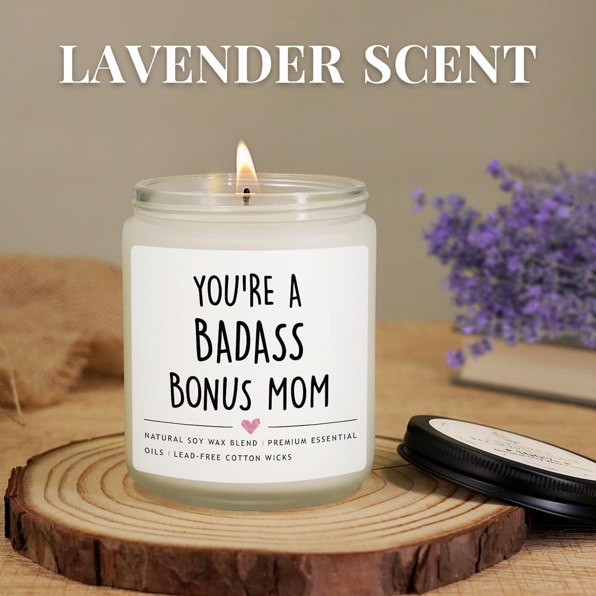 Bonus Mom Gifts from Daughter Son, Lavender Scented Soy Wax Candle