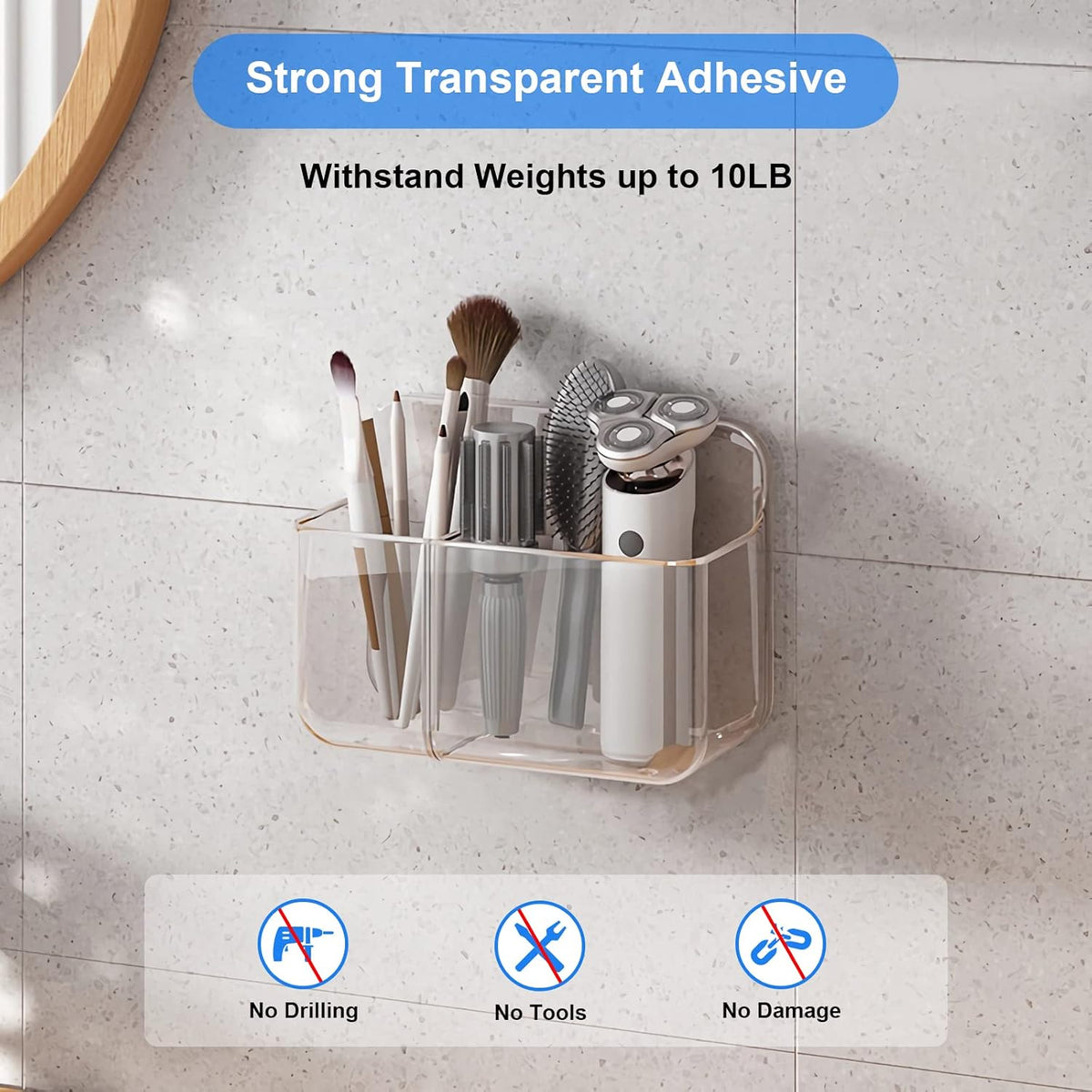 Diesisa Wall Mount Organizer, Adhesive Shelf, 2 Compartments Wall Shelves