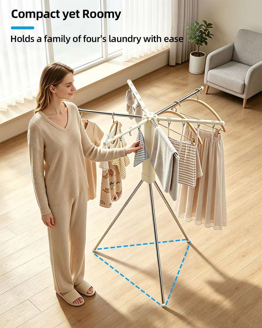 Foldable Tripod Clothes Drying Rack for Balcony, Hotel, Apartment, Bedroom