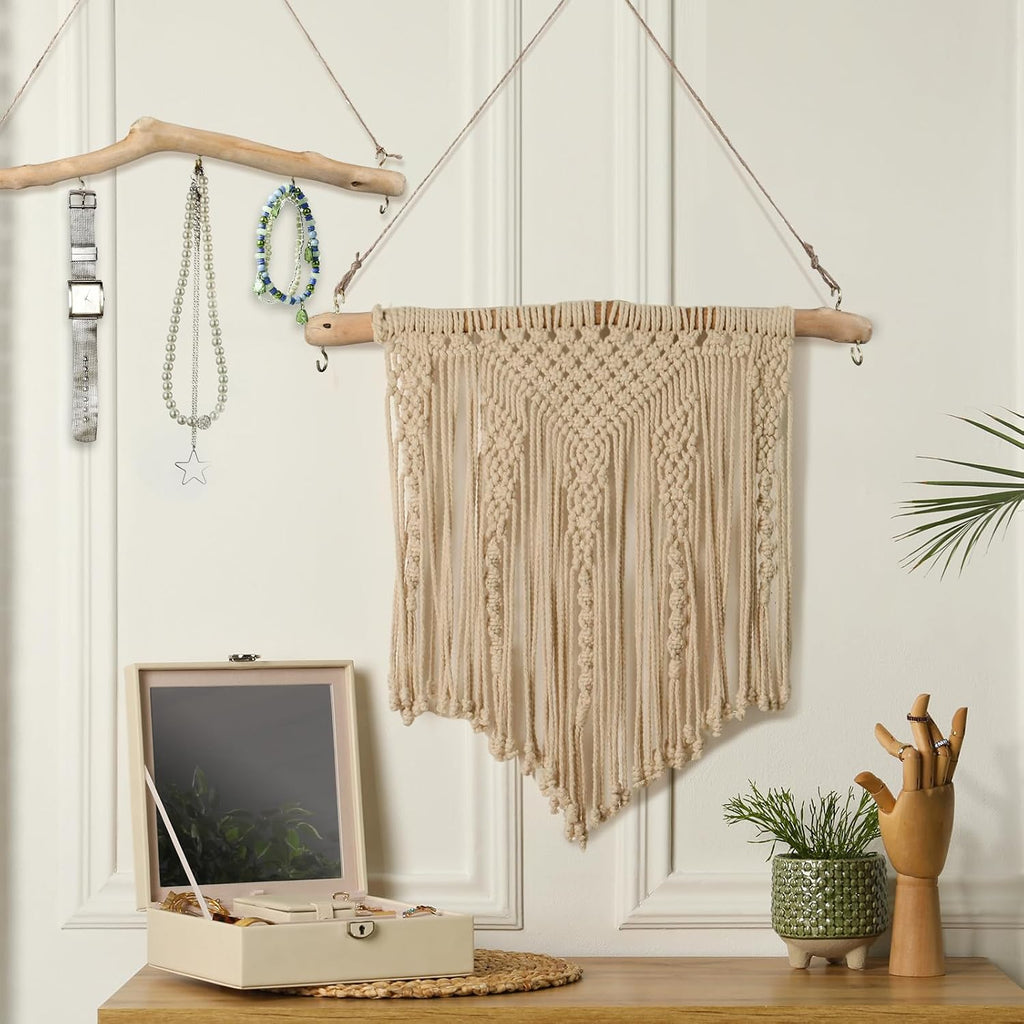 Chunful 4 Pcs Driftwood Wall Hanging Jewelry Hanger, 15 Inch with 5 Hooks
