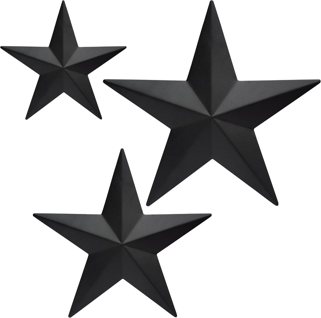 JoyEvy 6" 9”12"（3pieces Black Barn Star Wall Decor,Metal Stars Rustic Vintage Western Country Farmhouse Home Indoor or Outdoor Wall Decoration,Texas Stars for House Art Décor