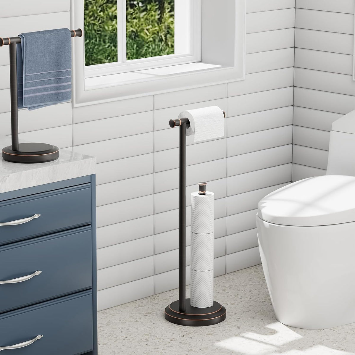 Hoimpro Toilet Paper Holder Stand Bathroom Free Standing Oil Rubber Bronze