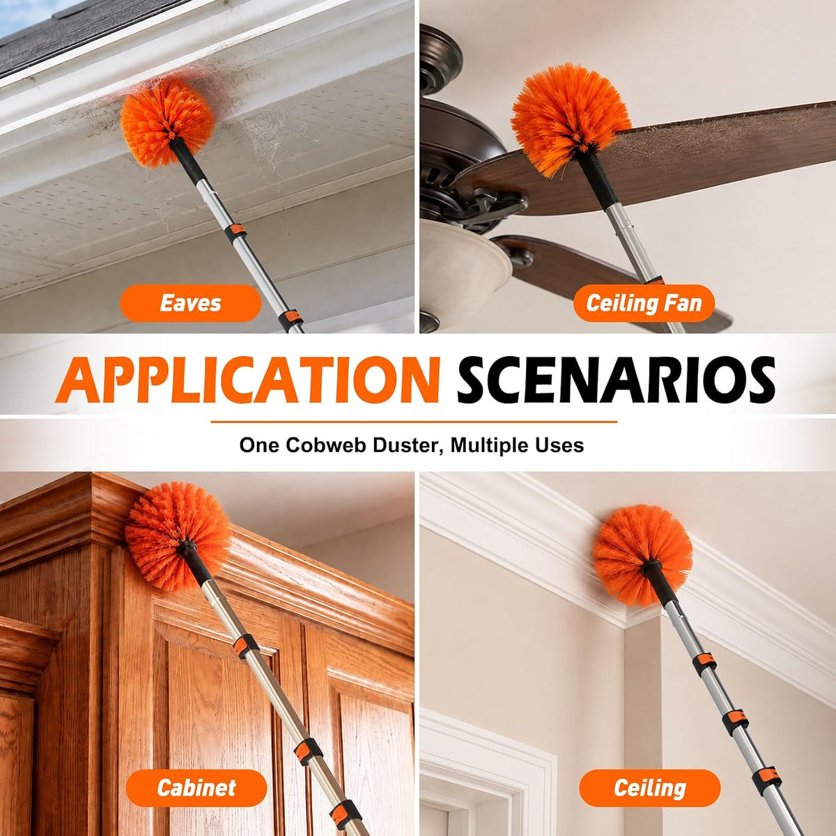 Cobweb Duster with Extension Pole, 24FT Spider Web Brush
