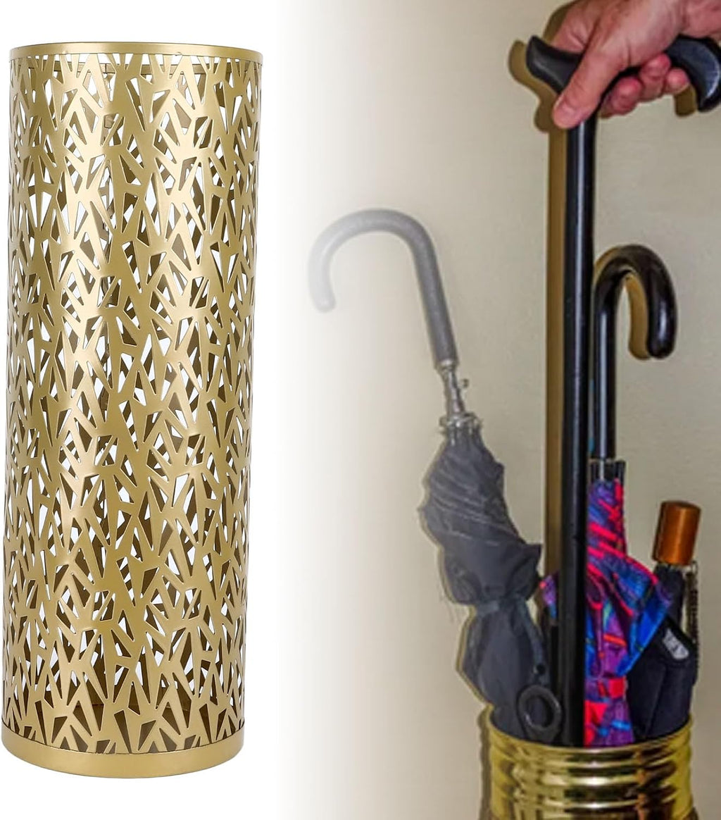 Umbrella Stand, Metal Round Umbrella Stand Rack Hollowed Freestanding Round Umbrella Holder Organizer Bin for Home Hotel Office Decor (Medium)
