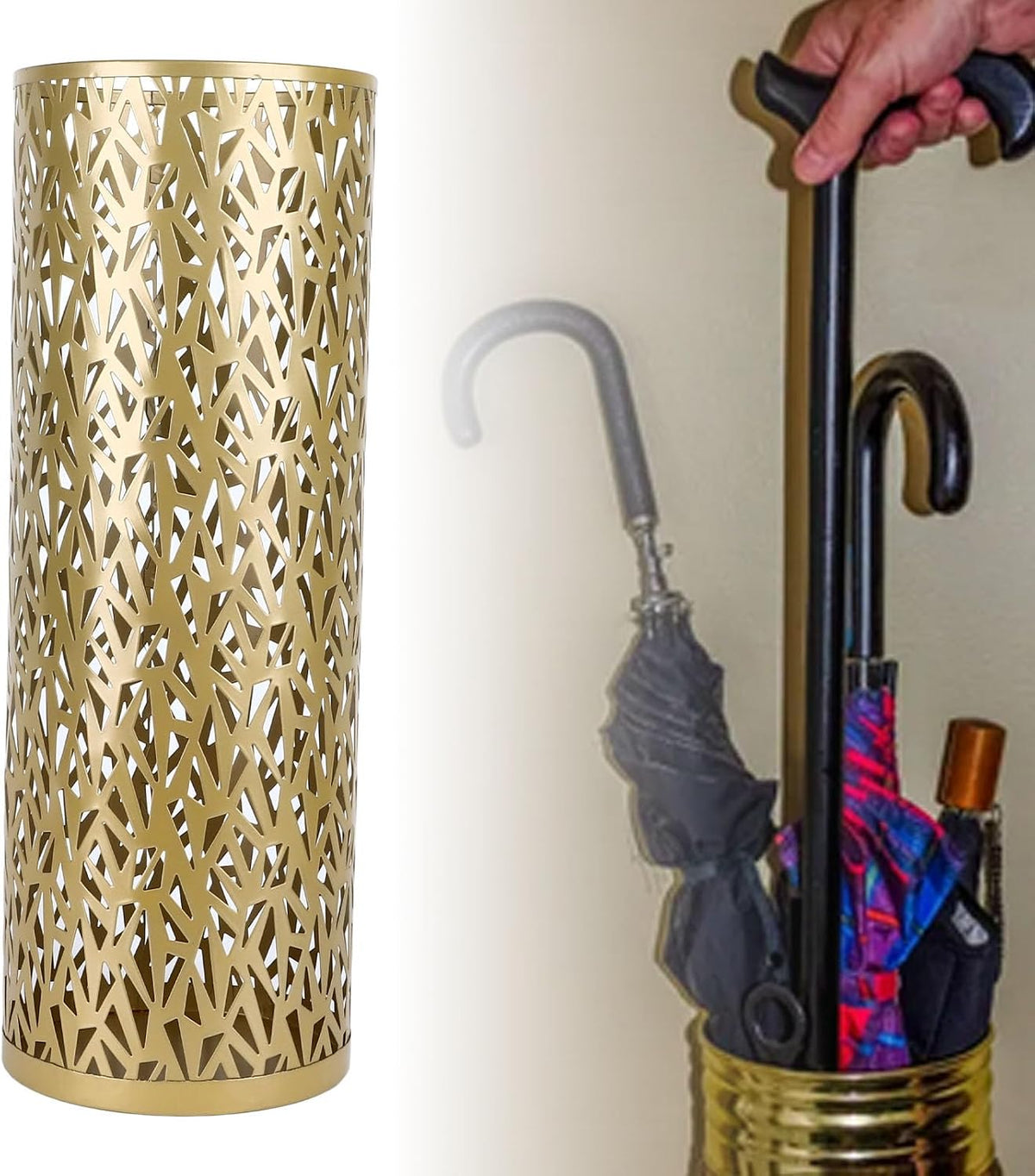 Umbrella Stand, Metal Round Umbrella Stand Rack Hollowed Freestanding Round Umbrella Holder Organizer Bin for Home Hotel Office Decor (Medium)