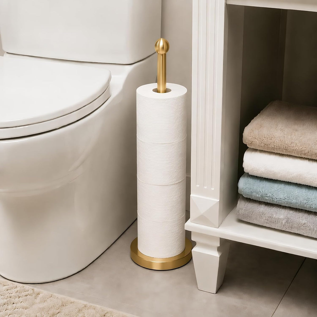 Toilet Paper Holder Stand for Max 5 Paper Rolls - Gold