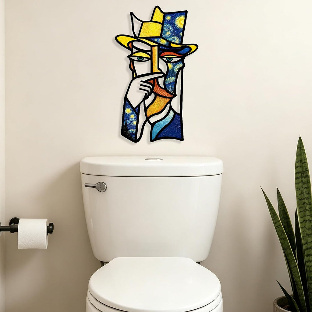 Kercan Bathroom Wall Decor, 14.1 x 8.6 Inch Abstract Metal Face Wall Art