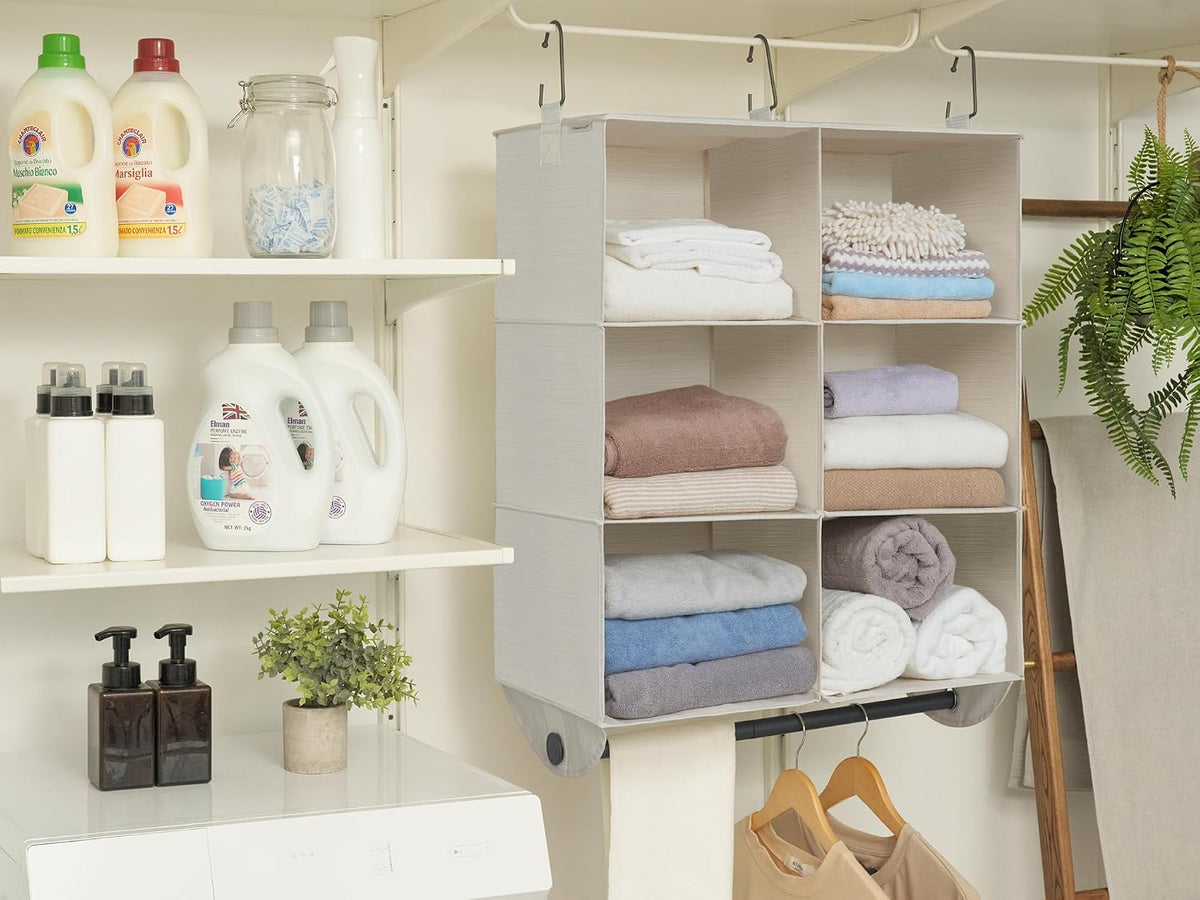 StorageWorks Hanging Closet Organizer with Rod, 6 Sections, 3 Tiers