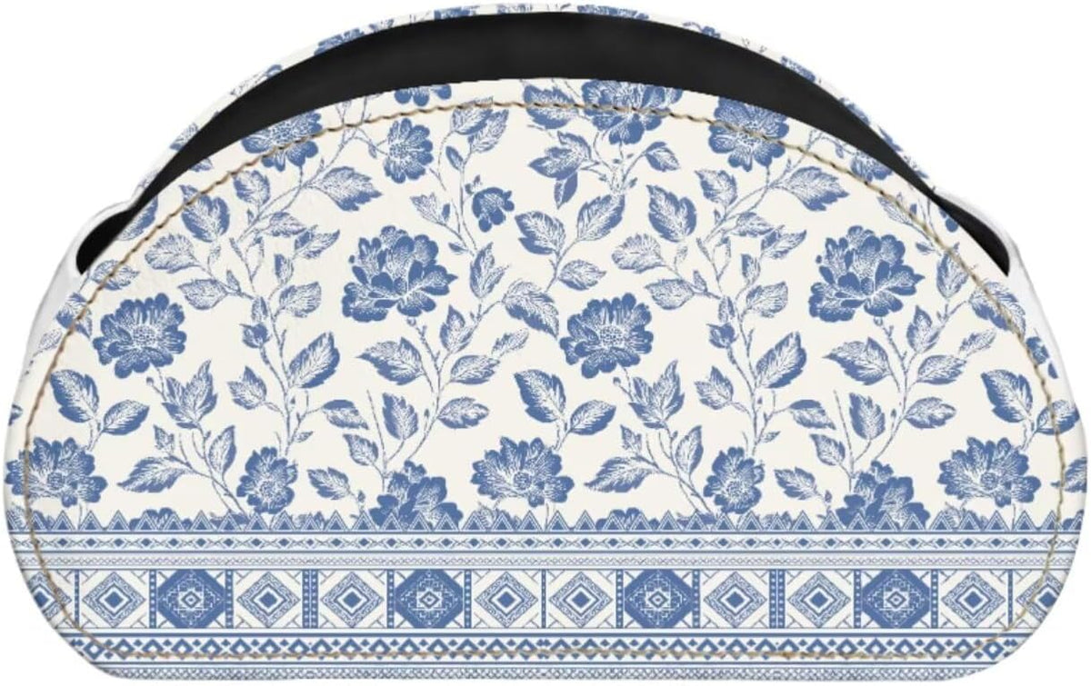 Blue and White Flower Office Desk Organizers with 5 Compartments, Remote Control Holder Desktop/TV Stand/Nightstand Remote Caddy,for Glasses/Cosmetic Brushs/Pens