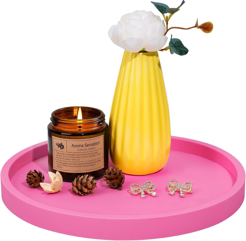 NiHome Silicone Bathroom Vanity Tray Round Perfume Organizer, Hot Pink