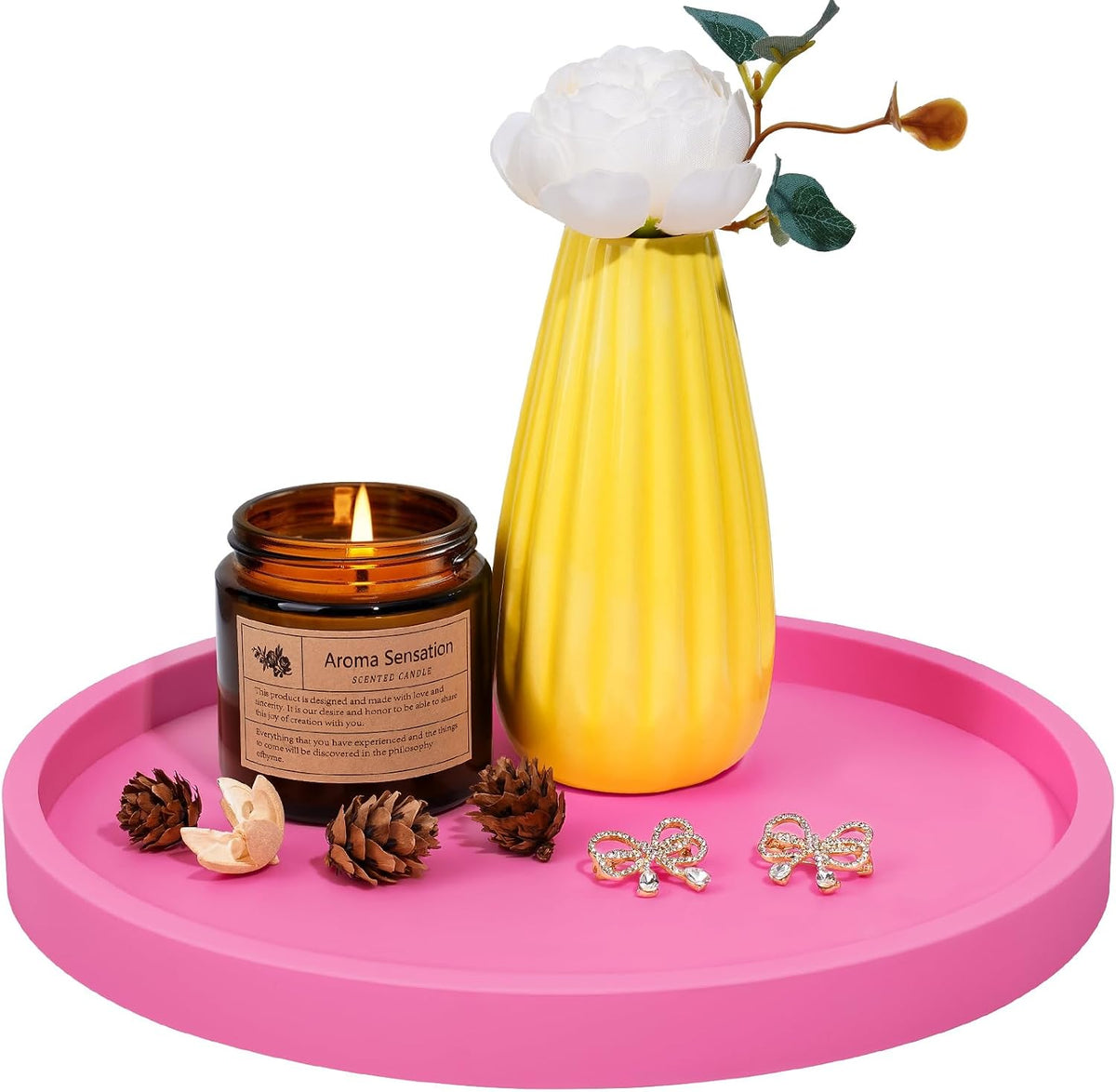 NiHome Silicone Bathroom Vanity Tray Round Perfume Organizer, Hot Pink