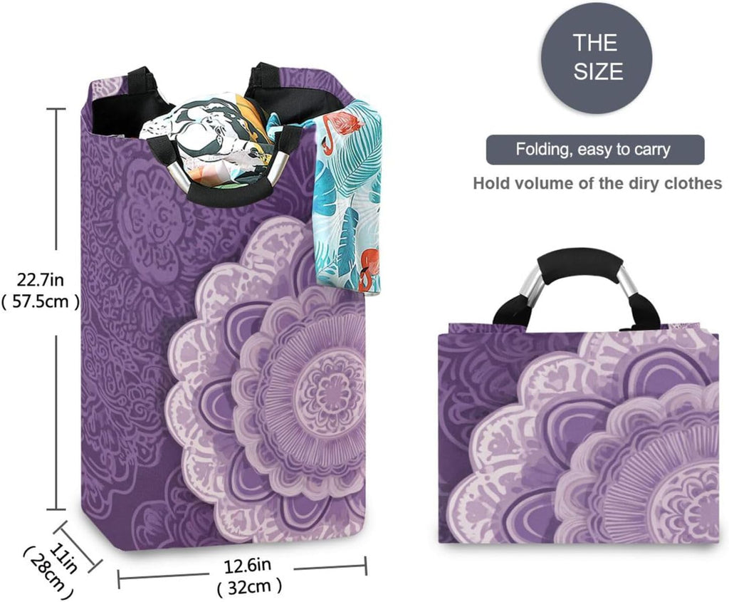 Nander Laundry Basket Purple Mandala Boho Large Hamper Foldable Bag for Dirty Clothes Organizer Laundry Bag Picnic Baskets Print Toy Gift Organizer