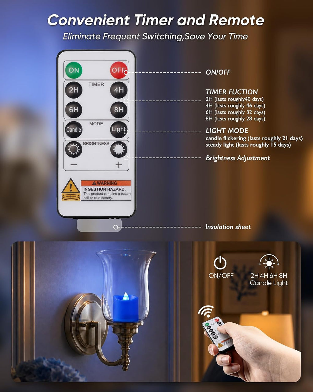Homemory Blue Flameless LED Votive Tealight Candles & Timer Remote, 24Pack