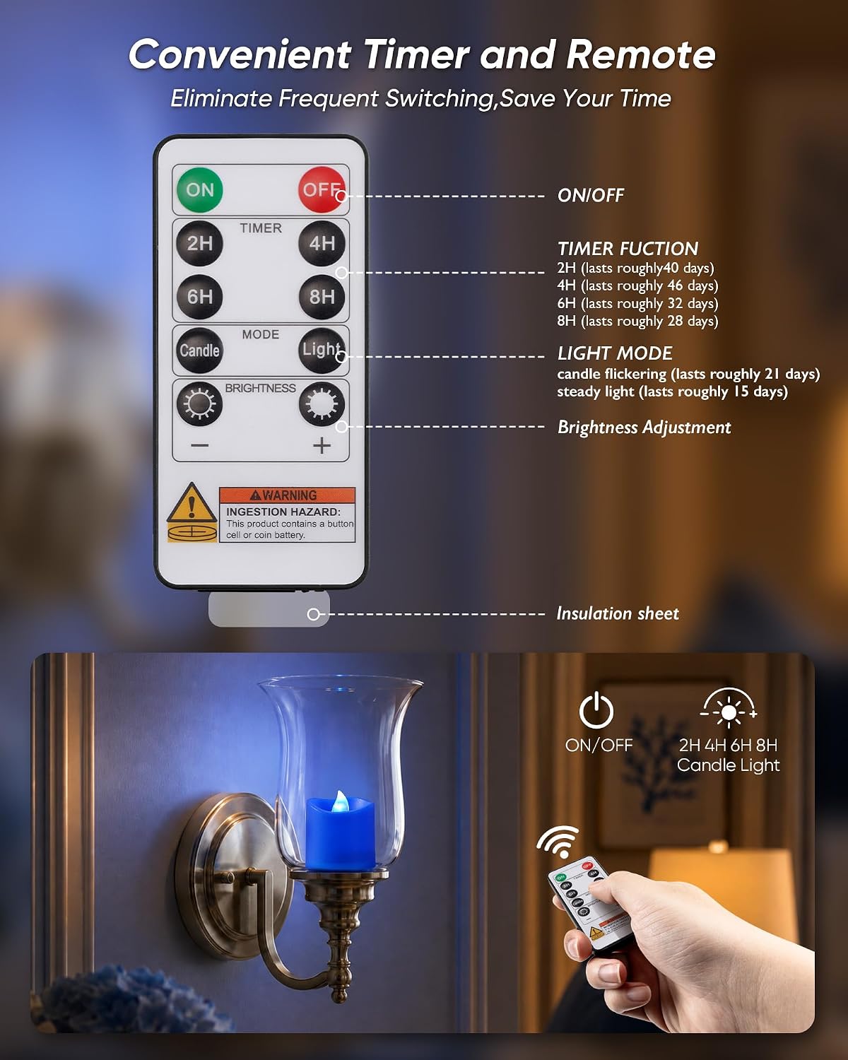 Homemory Blue Flameless LED Votive Tealight Candles & Timer Remote, 24Pack