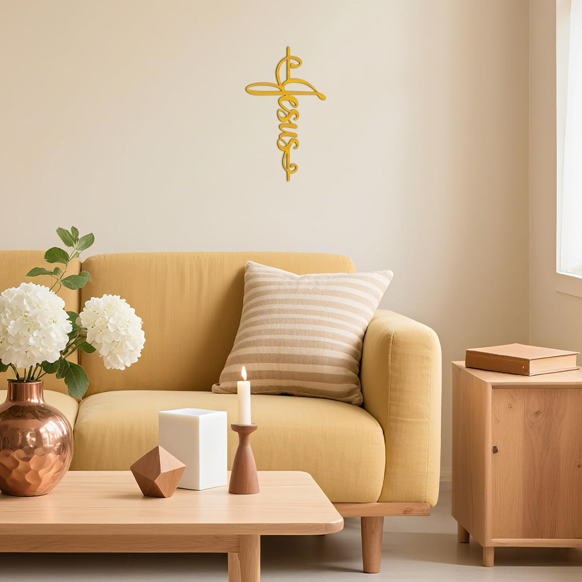 JEWLOVE Gold Jesus Cross Metal Wall Art, Christian Church Home Office Decor
