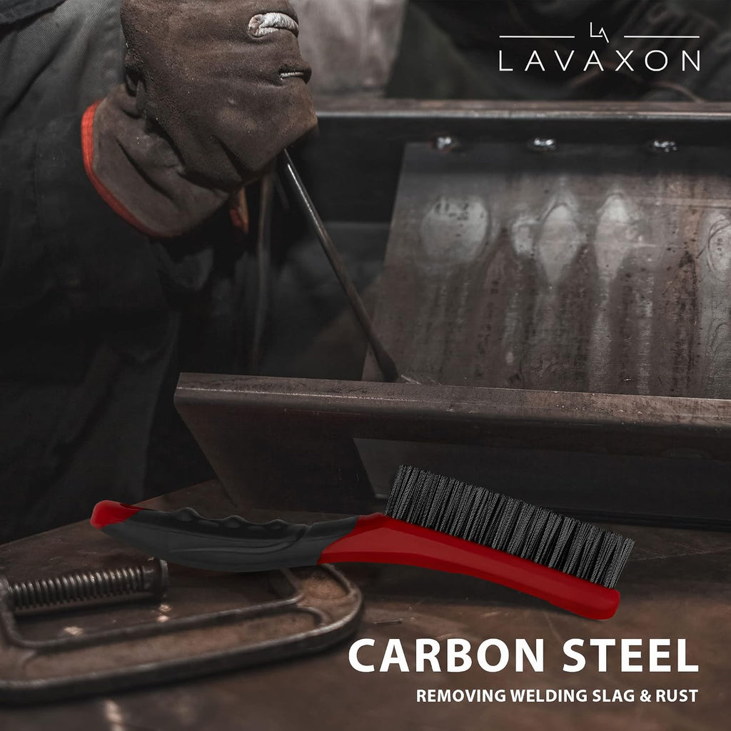 Lavaxon Wire Brush Set-Heavy Duty Stainless & Carbon Steel Bristles with Plastic Handle Grip for Rust, Wielding Slag, Dirt & Paint Scrubbing with Deep Cleaning – 10 Inches, Large (Pack of 2-Red)