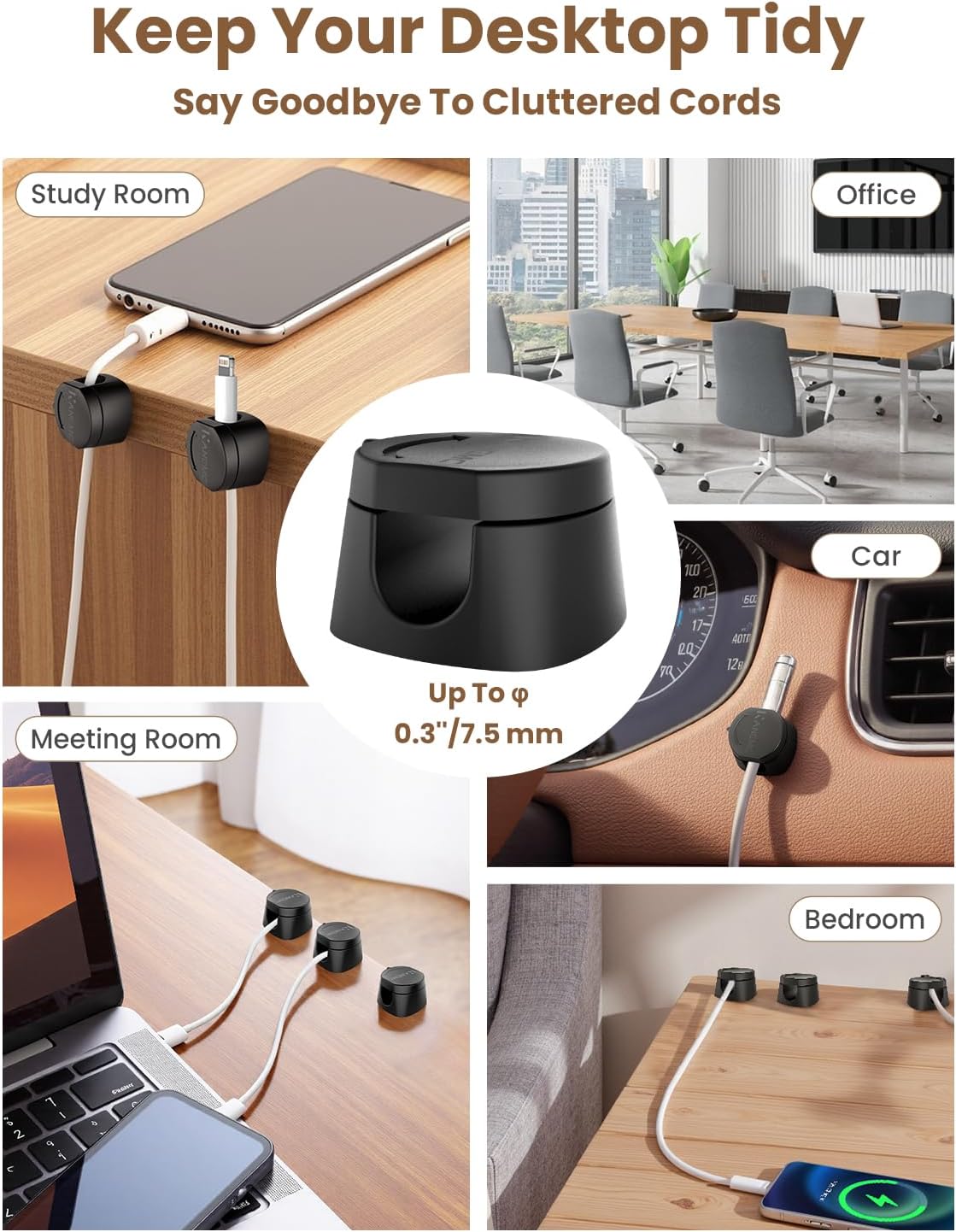 Kanemc 6 Pack Rotatable Cord Organizer,360°Spin Magnetic Cord Holder