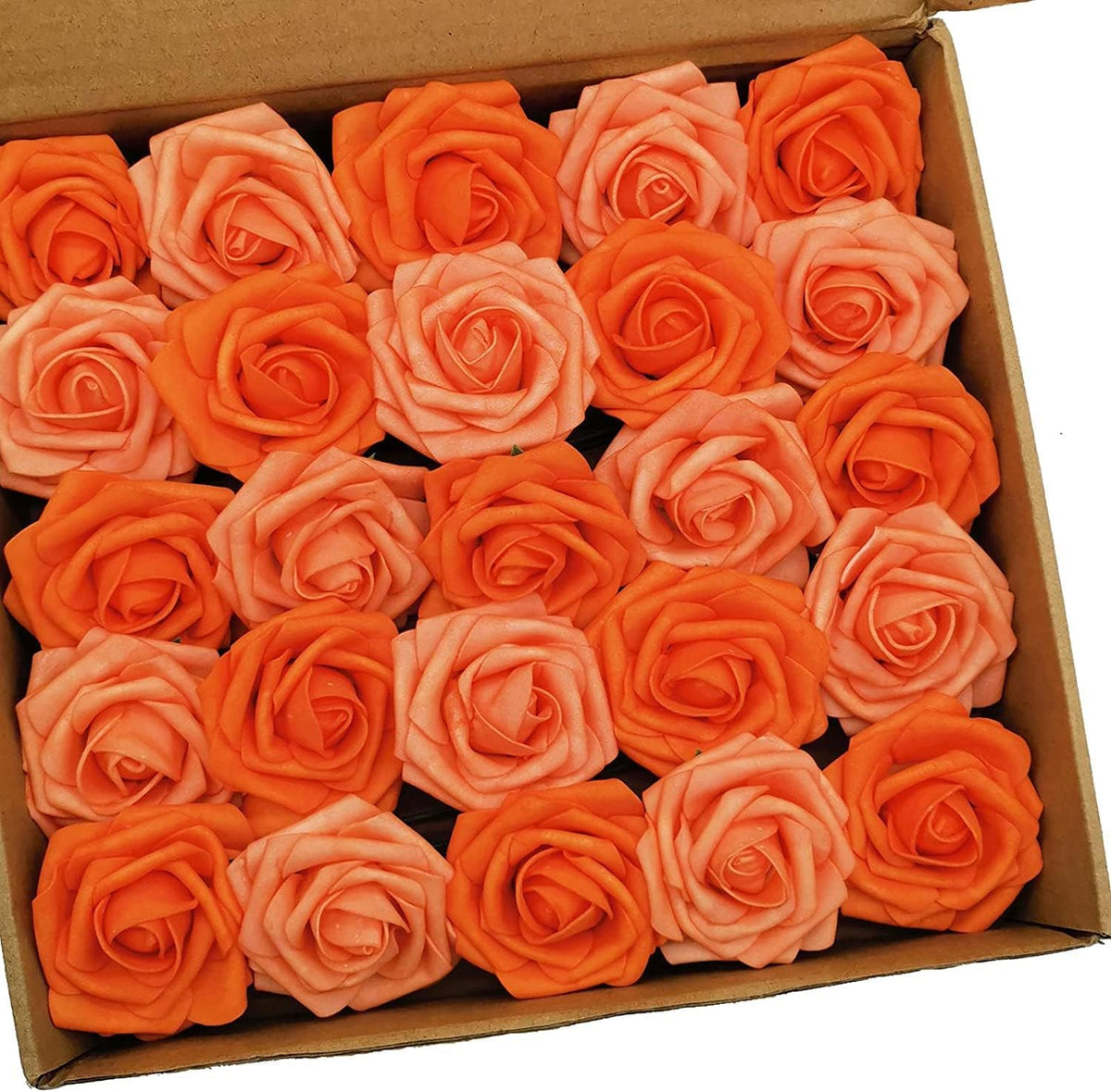 Artificial Flowers 50PCS Real Looking Mixed Vivid Orange Fake Roses with Stem for DIY Wedding Bouquets Centerpieces Baby Shower Party Home Decorations