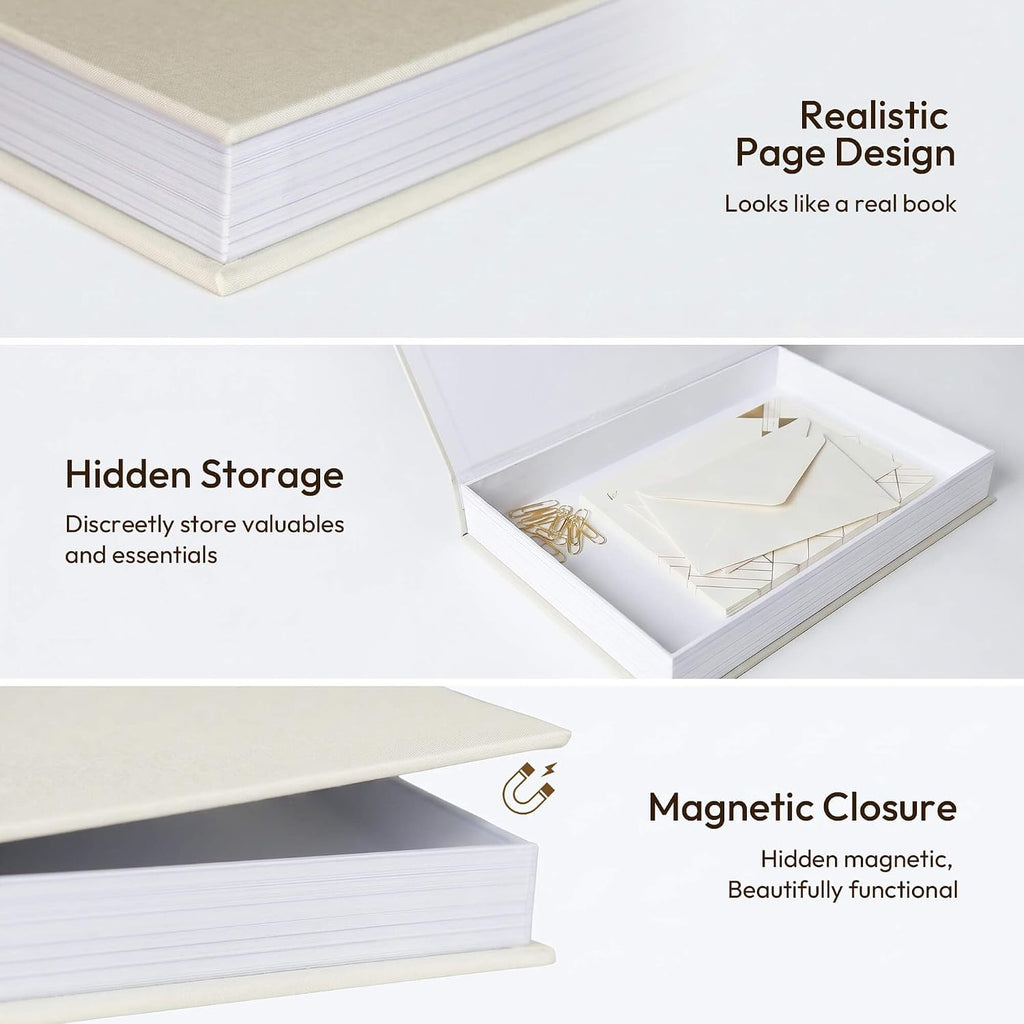 MAOBUYOU Decorative Storage Books Set of 2, Linen Cover, Gold Letters, White and Green