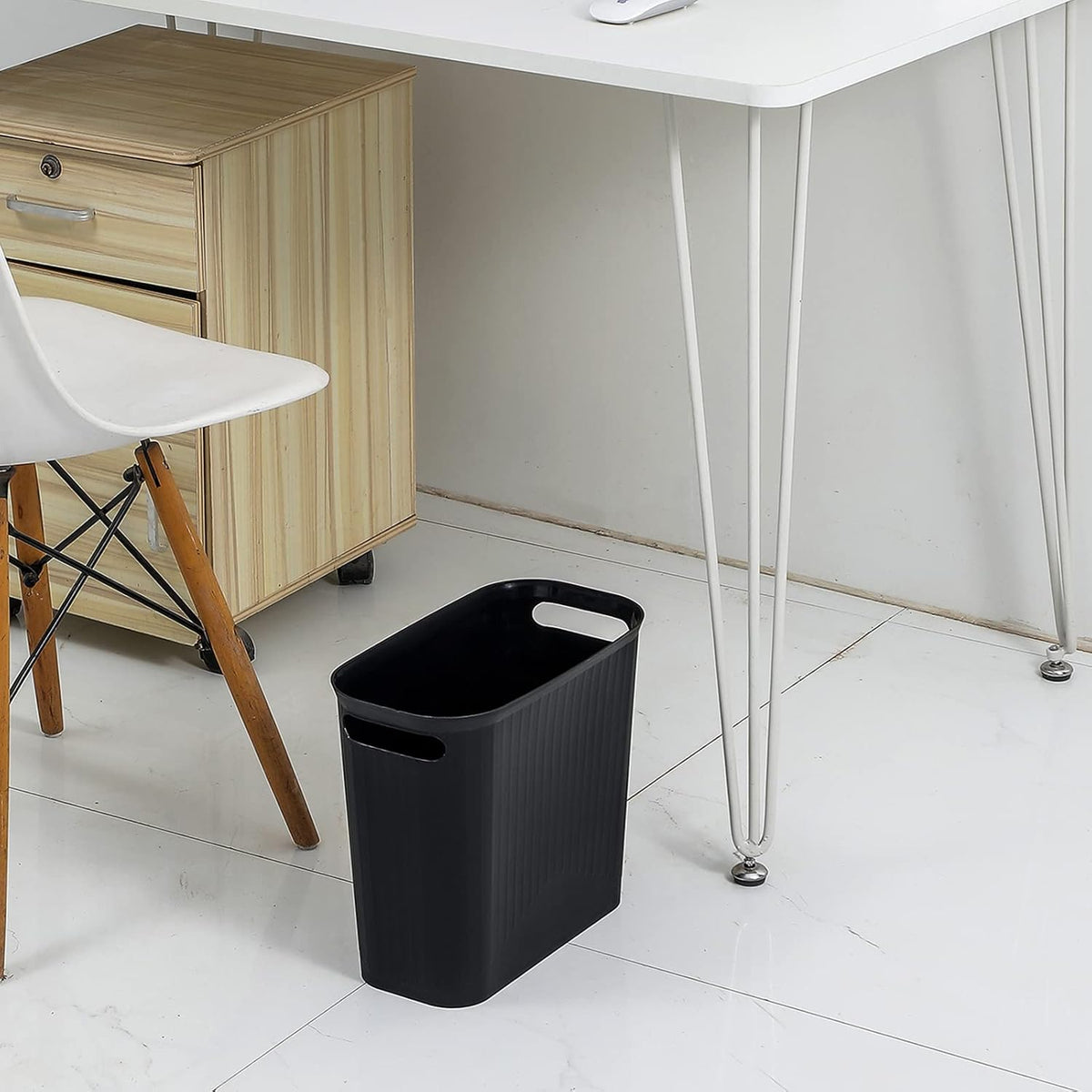 2 Pack Small Bathroom Trash Can 3.5 Gallon Slim Plastic Garbage Can, Black