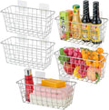 JUNCHU CHERRY 5 Pack Hanging Storage Basket, Bathroom Basket, Household Goods, with Traceless Tape, no Drilling, for Cabinet Storage, Kitchen, Bathroom, Storage Room,Chrome
