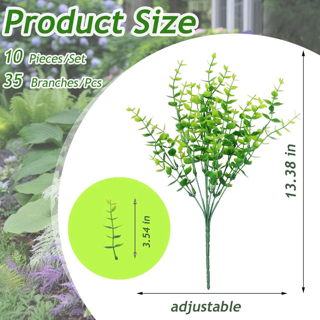 Grever 10 Bundles Artificial Greenery Boxwood Fake Plants UV Resistant Plastic Stems Faux Eucalyptus Foliage for Indoor Outdoor Decor Home Kitchen Office Table Window Garden Porch Farmhouse
