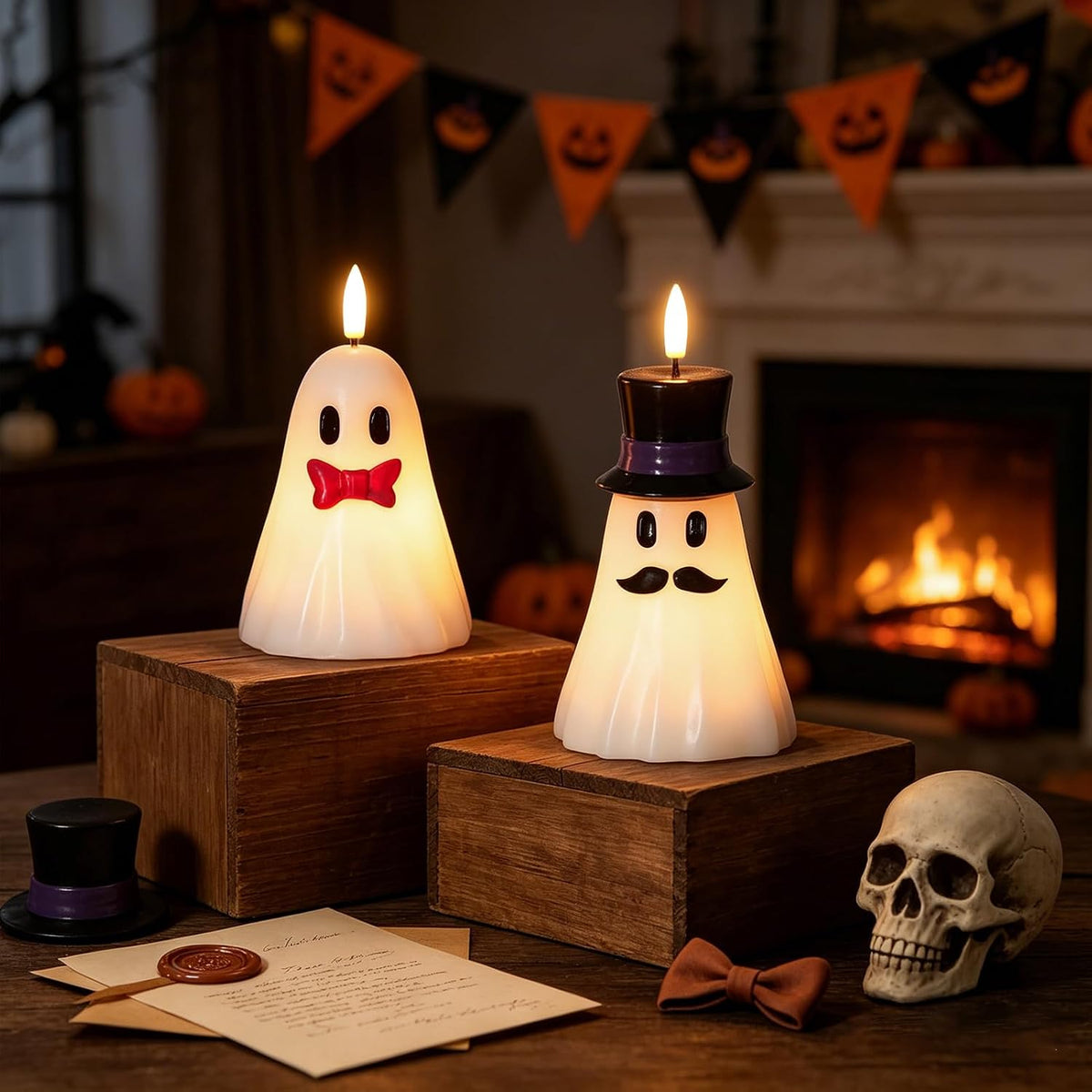 Halloween Decor Flameless Ghost Candles with 6H Timer, 2PCS