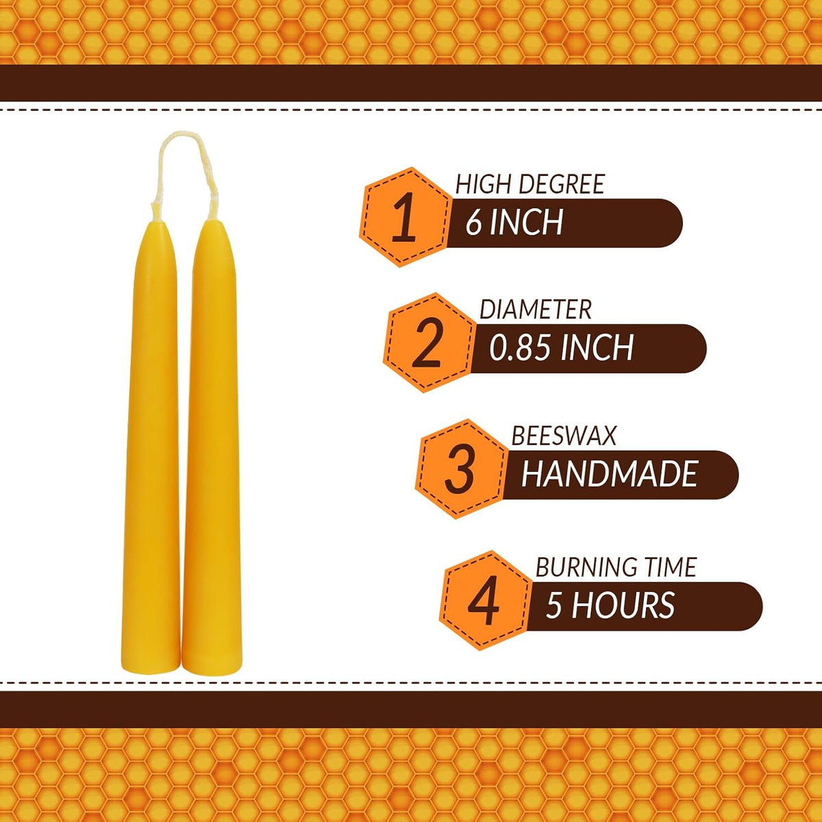 DEYBBY Beeswax Taper Candles, 6 Inch, Unscented, Natural, 12 Pack