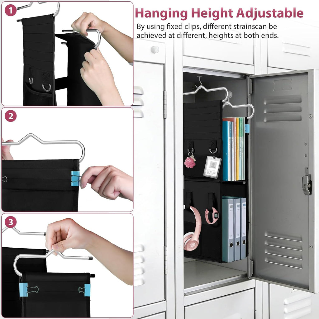 LOVEGRASS 3 Shelf Locker Organizer, Locker Shelf with Side Pockets, Black