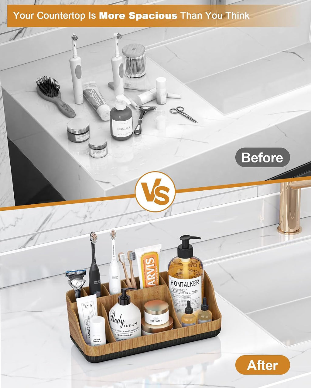 Bathroom Counter Organizer and Storage, 7 Slots Detachable Toothbrush Holders for Bathrooms, Anti-Slip Electric Toothbrush and Toothpaste Holder Countertop