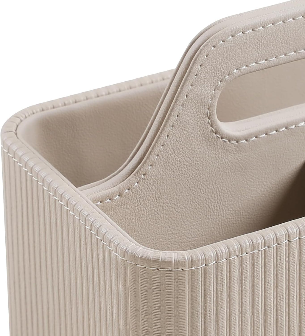 Ribbed Portable Remote Control Holder, PU Leather Desk Organizer
