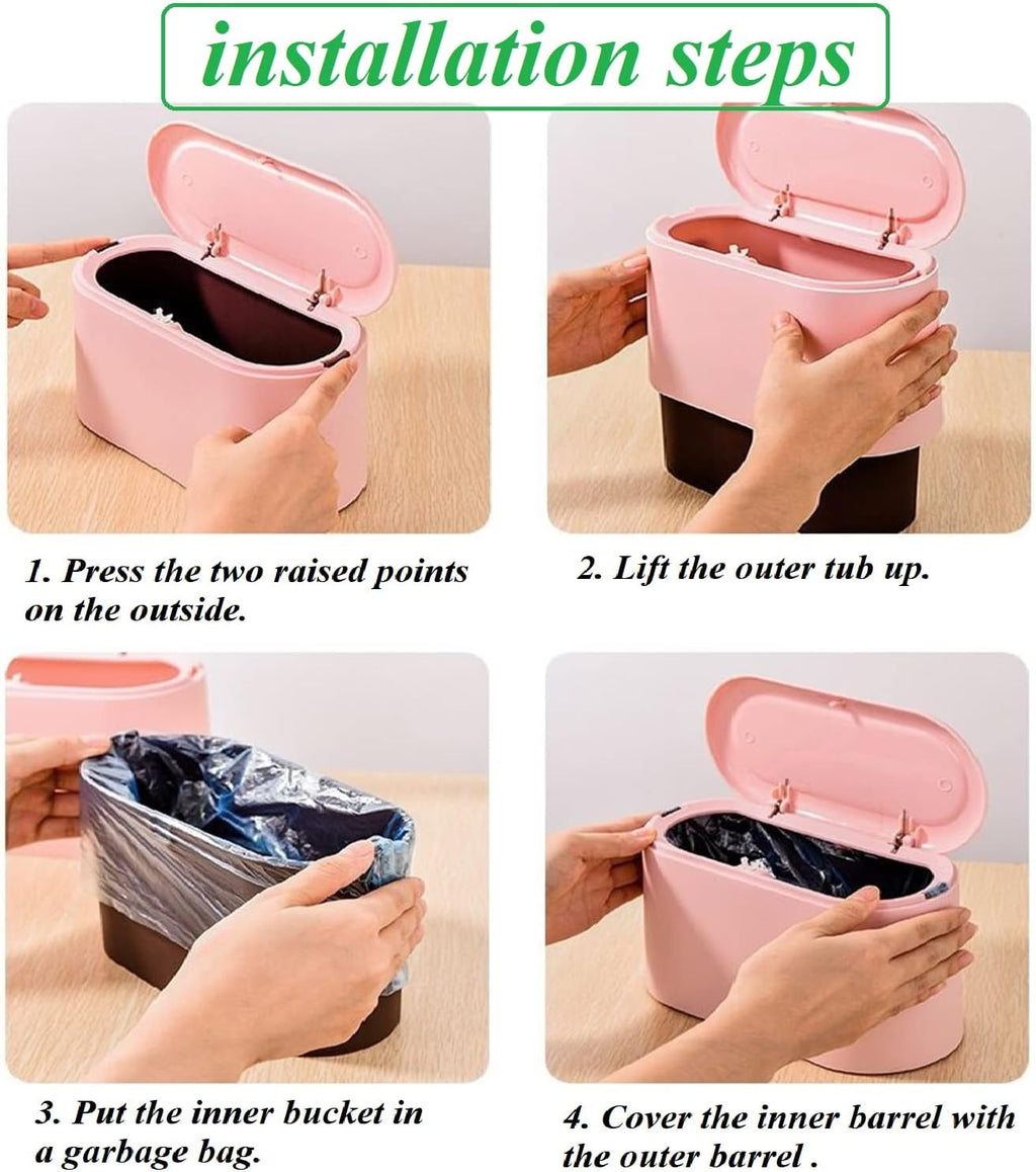 LTWQLing Mini Trash Can with Lid - Removable Small Garbage Can, Tiny Plastic Trash Bin, Pop Up Countertop Wastebasket, Counter Garbage Lint Bin for Bathroom,Office,Kitchen,Desk,Coffee Table(Pink)