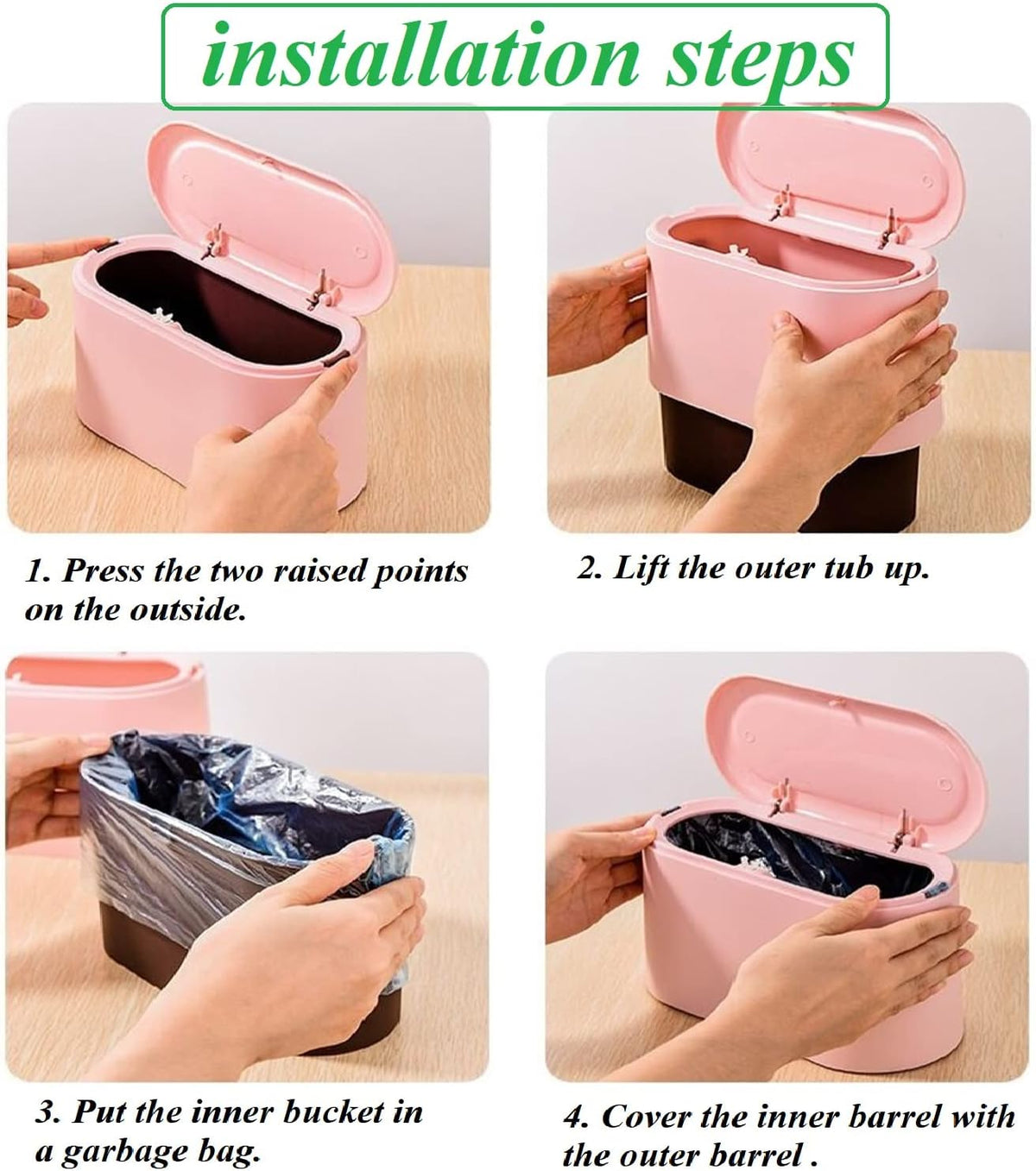 LTWQLing Mini Trash Can with Lid - Removable Small Garbage Can, Tiny Plastic Trash Bin, Pop Up Countertop Wastebasket, Counter Garbage Lint Bin for Bathroom,Office,Kitchen,Desk,Coffee Table(Pink)