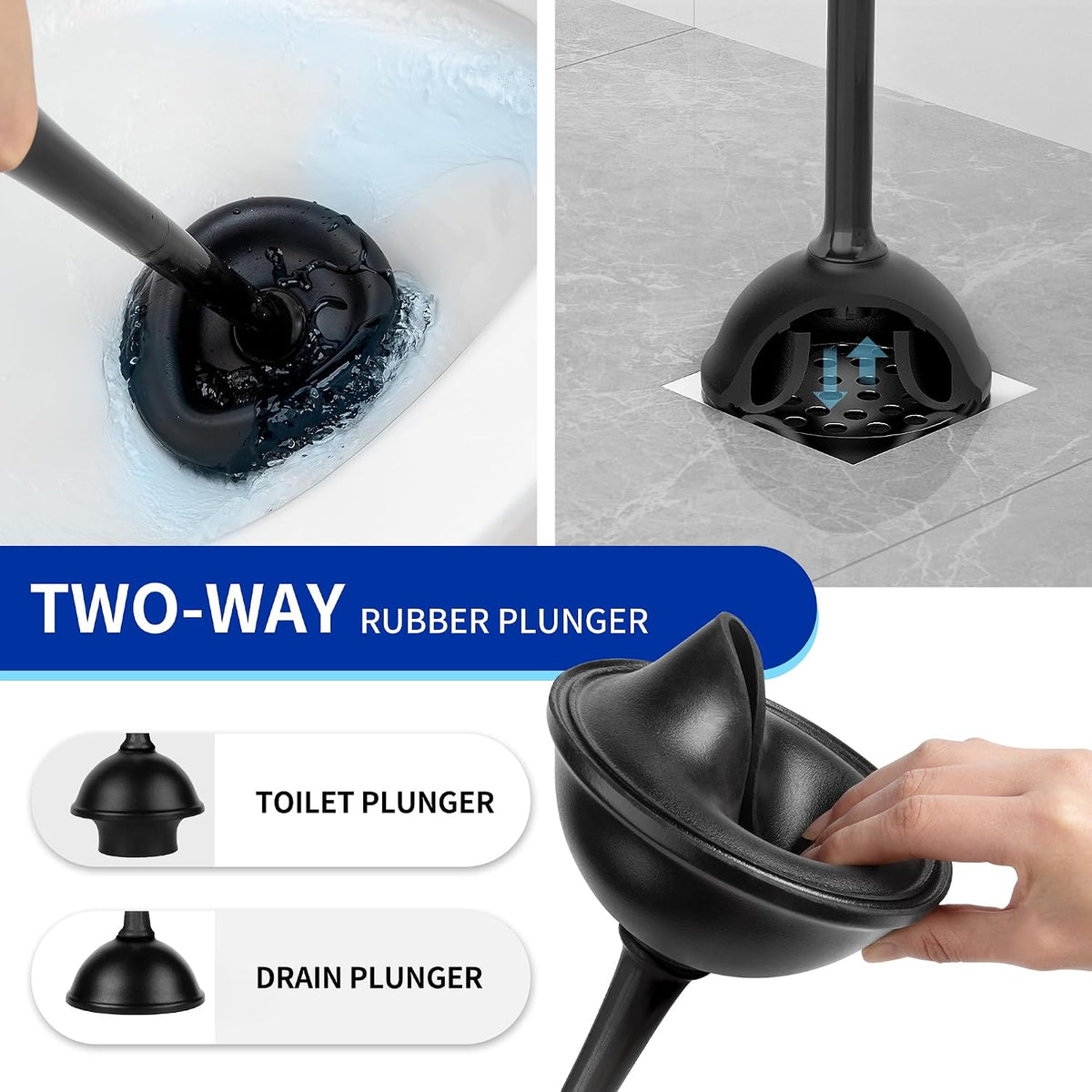 MR.SIGA Toilet Plunger and Brush with Holder for Toilet Cleaning, Black