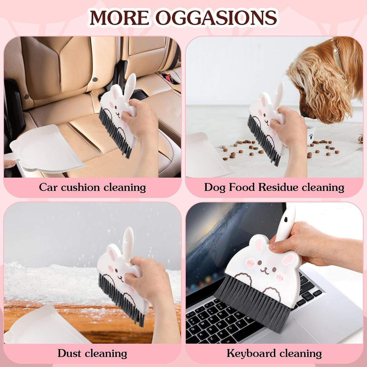 Ouligay Portable Mini Dustpan and Brush Set,Cute Small Broom and Dustpan Set with Durable Brush,Lightweight Dust Pan and Broom Set for Desktop Small Space Cleaning(White Rabbit)
