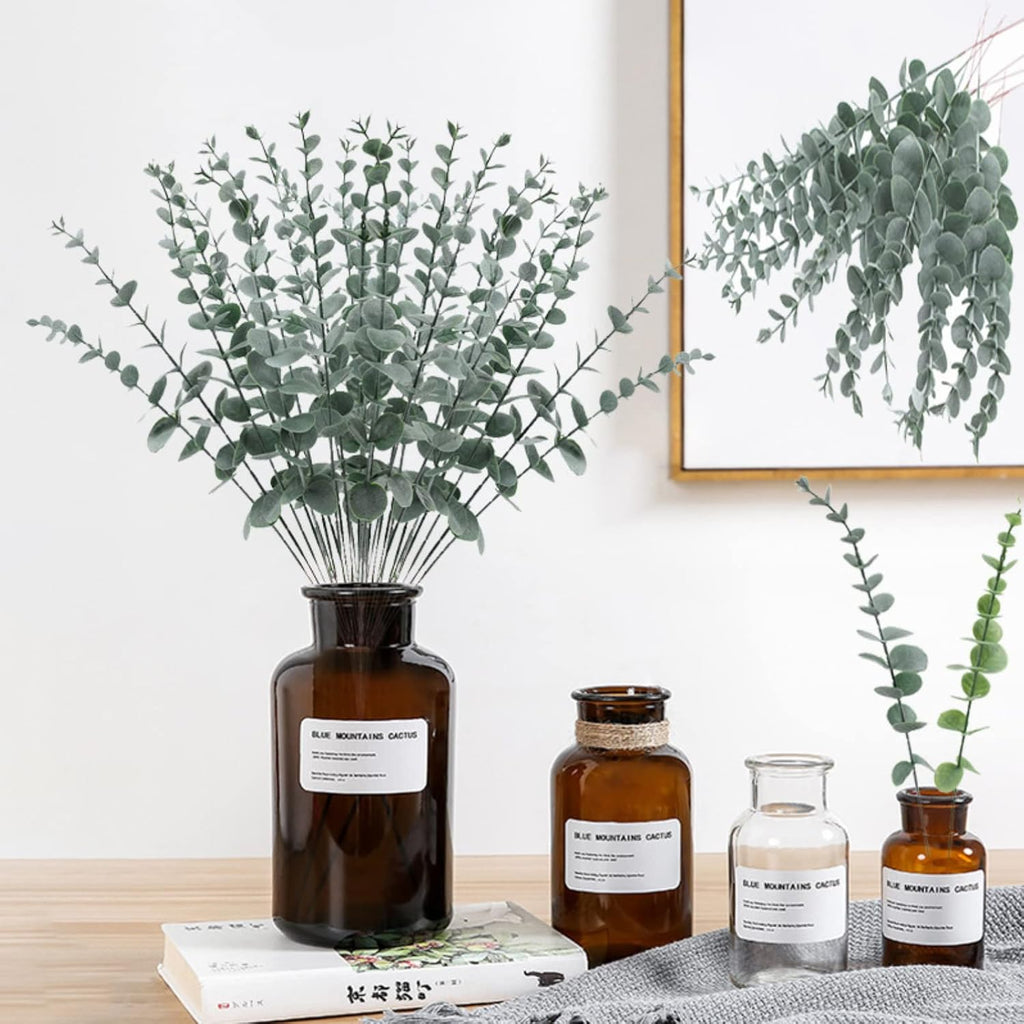 Eucalyptus Stems 12 PCS Artificial Leaves Home Office House Table Decor Wedding Bouquet Ceremony Party Flower Decoration Vase Forever Live Never Fade