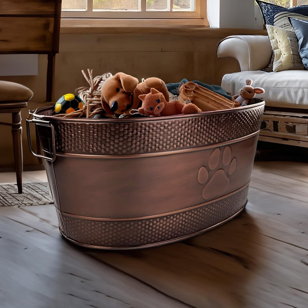 BREKX Copper Metal Dog Toy Storage Bin, Indestructible, Large